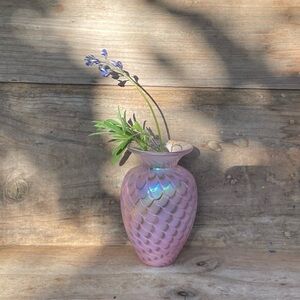 Vintage Mt.St.Helens Ash Glass  "The Glass Eye" Pink Swirl Bud Vase